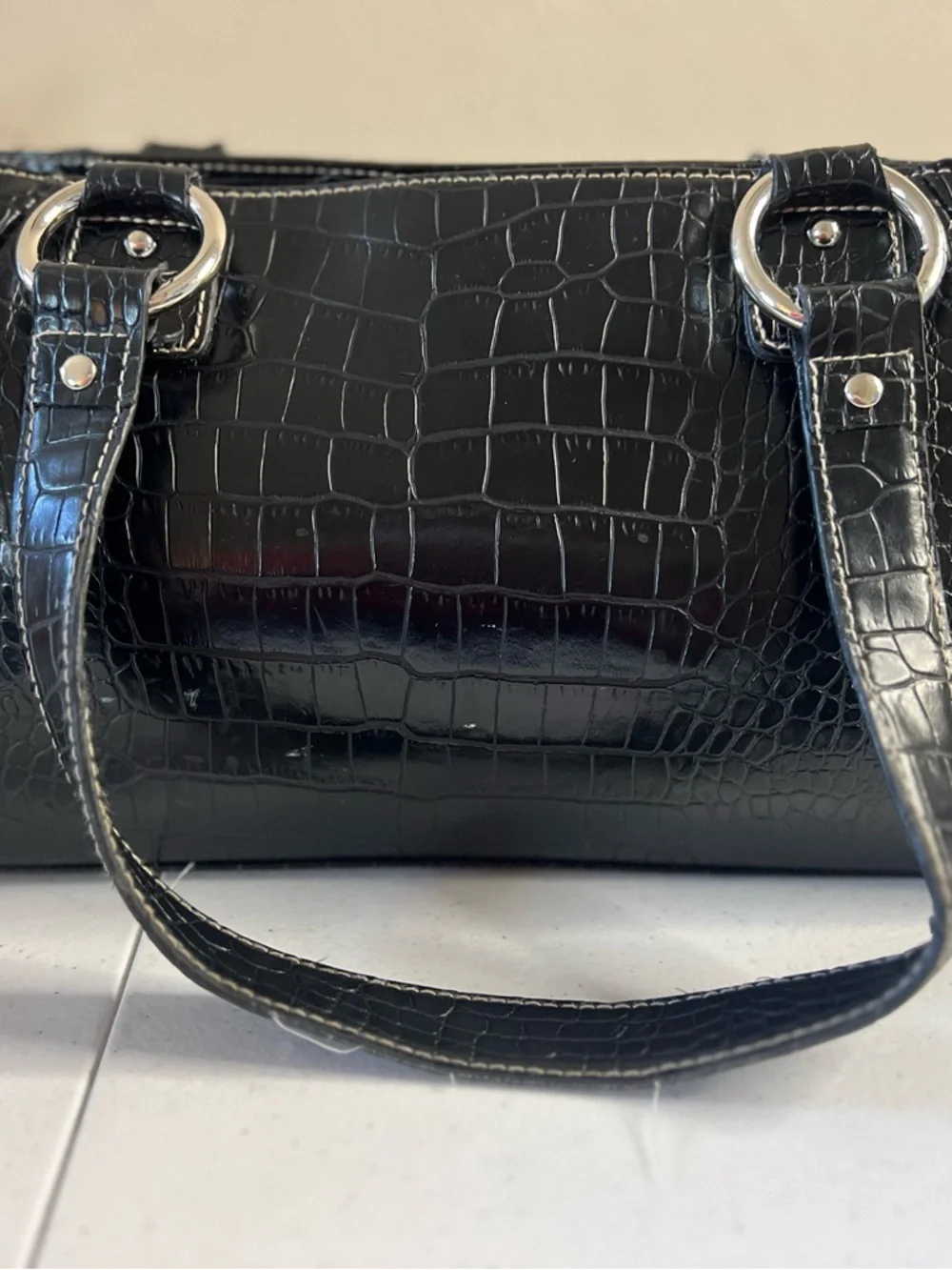 Vintage Worthington black crocodile-embossed Rectangle purse tote bag Y2K - Picture 5 of 12